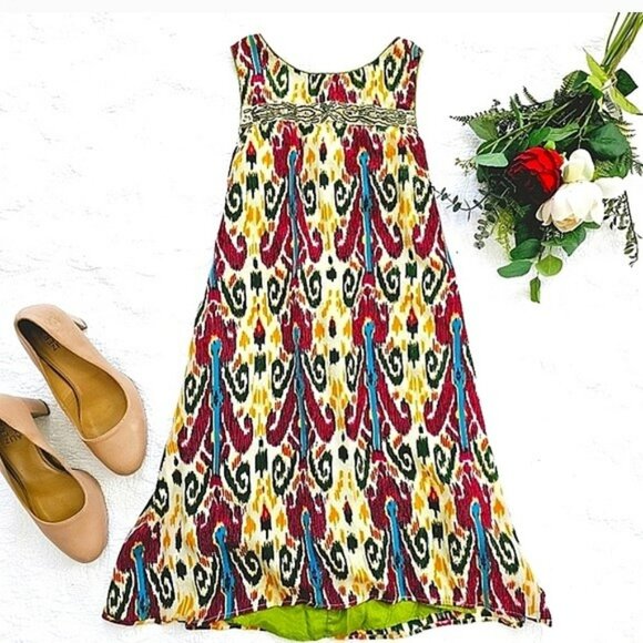 Let Me Be by Anthropologie Women's Mini Dress Size Small Colorful Silk Babydoll - Picture 1 of 16